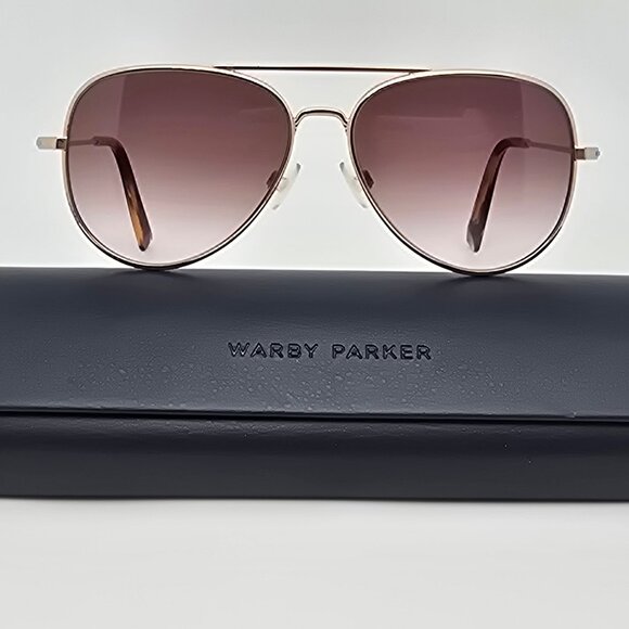 Warby Parker Raider Gold Frame Brown Gradient Lens Aviator Sunglasses w/ Case - Picture 1 of 16